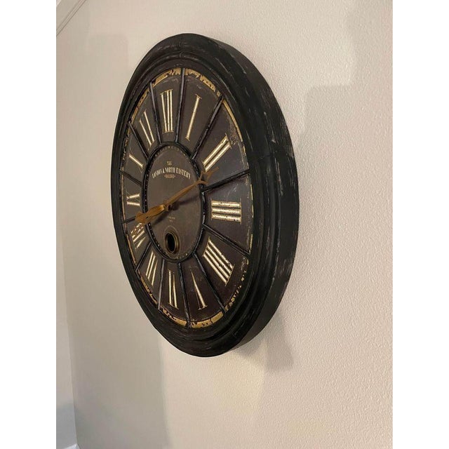 Restoration Hardware Large London Rail Wall Clock 28" Center hole revels a pendulum attached to mechanism in rear. Very...