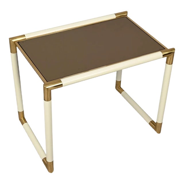 Italian Brass and Mirrored Glass Coffee Table by Tommaso Barbi, 1970s For Sale