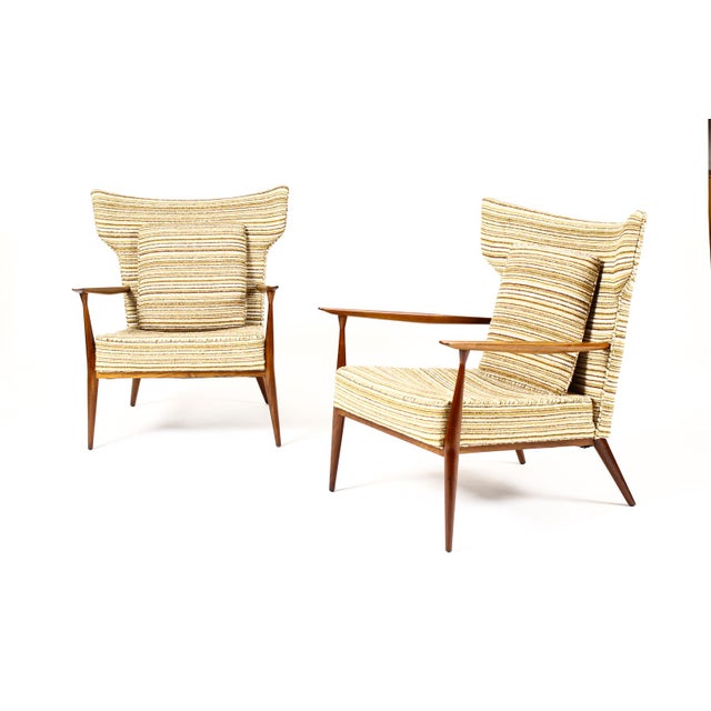 #1674 — Mid Century Wingback Lounge Chairs by Paul McCobb for Directional — Walnut frames — Reupholstery Included...