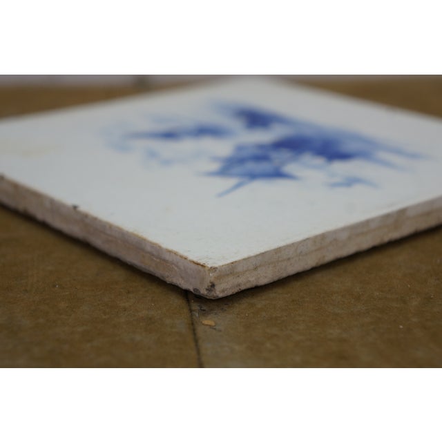 Antique Dutch Delft Cobalt Blue Nautical Maritime Rowboat Sailboats Ship Tile 6" For Sale - Image 4 of 11