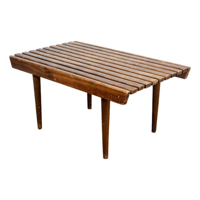Vintage Mid Century Walnut Slat Bench or Table For Sale