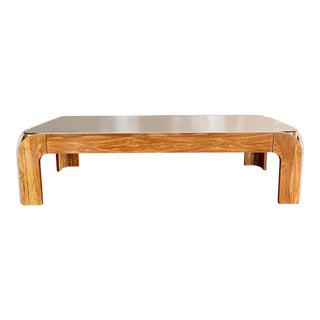 1970s Vintage Arched Postmodern Coffee Table With Smoked Glass Brass Detailing and Curved Wide Arch Sides For Sale