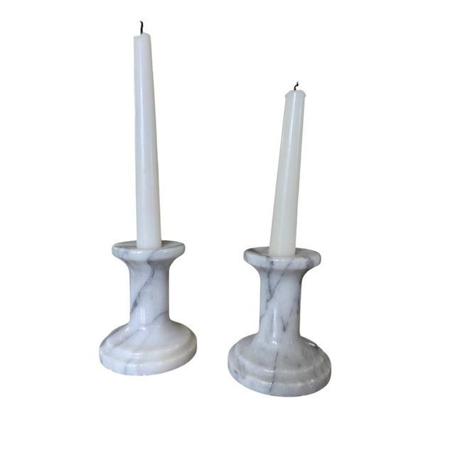 Mid 20th Century Vintage Marble Candle Holders- A Pair For Sale - Image 5 of 16