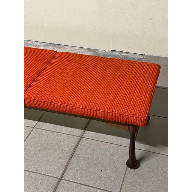 Long Bench in Stained Wood and Fabric, 1960s For Sale - Image 6 of 15