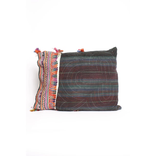 Large rectangular pillow created from antique textiles. Hand embroidered border with cut work and appliqué, colorful...