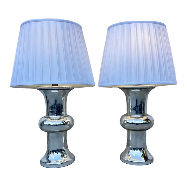 Bull Nose Cylinder Mercury Glass Table Lamps - a Pair For Sale