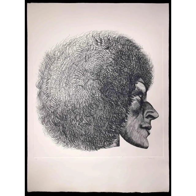 Profile is an original modern artowork realized by the Italian artist Giacomo Porzano (1925-2006) in 1972 Black and white...