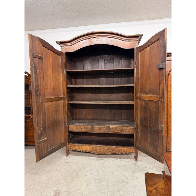 18th Century Country French Louis XV Style Chestnut Armoire With Bonnet Top, Circa 1790 For Sale - Image 10 of 14