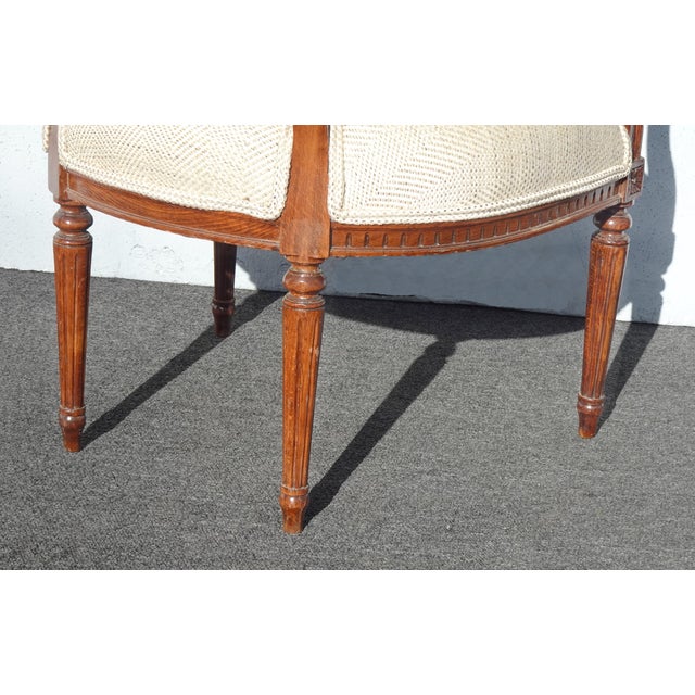 Vintage French Provincial Burlap Linen Side Arm Chair W Ornate Frame For Sale - Image 15 of 15