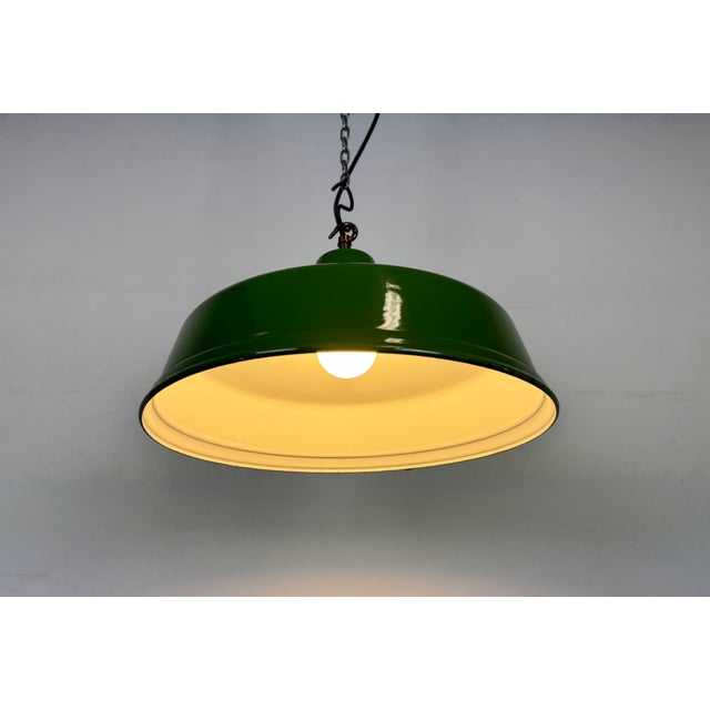 Industrial British Green Enamel Factory Pendant Lamp, 1960s For Sale - Image 13 of 15