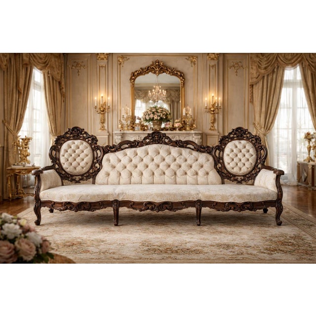 Rococo Antique Victorian Rococo Carved Walnut Sofa – 93” – Reupholstery-Ready Designer Frame For Sale - Image 3 of 10
