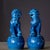 Pair of Blue Glazed Porcelain Guardian Lions – 10.6" Foo Dogs on Drum Bases For Sale - Image 4 of 9
