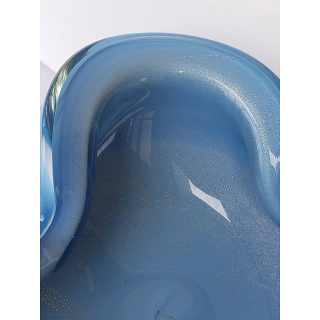 Blue Alfredo Barbini Murano Glass Bowl Ashtray Blue Gold For Sale - Image 8 of 13