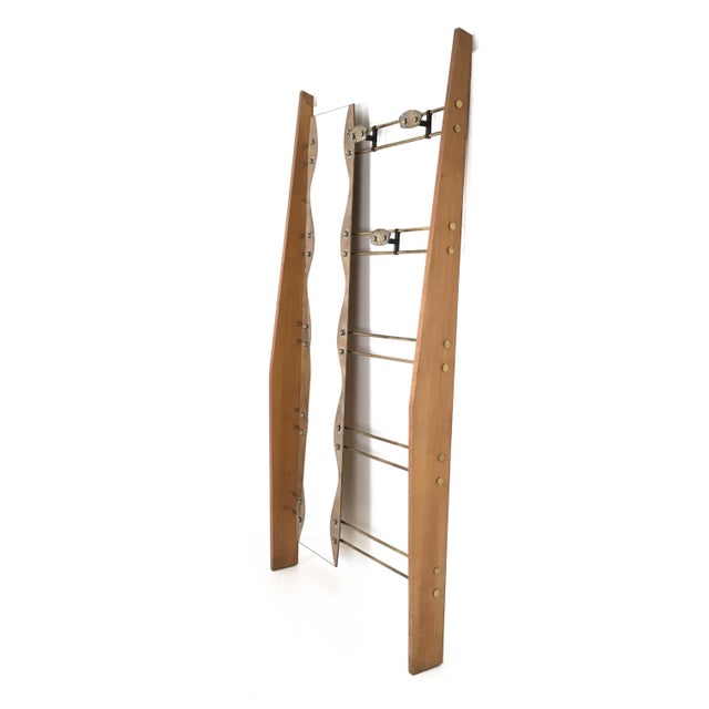 Mid-Century Modern Vintage Cherry Veneer Entryway Coat Rack with Mirror, Italy, 1950s For Sale - Image 3 of 10