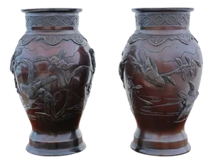 Large Antique Japanese Meiji Bronze Vases, 1890s, Set of 2