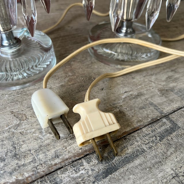 Pair of Vintage Crystal Boudoir Table Lamps With Frosted Floral Glass Shades For Sale - Image 18 of 18