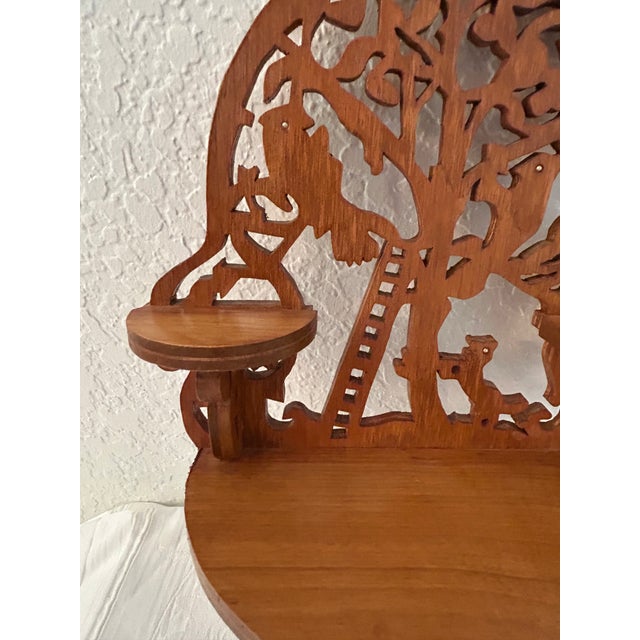Mid-Century Wood Tree Motif Fretwork Wall Shelf For Sale - Image 4 of 8