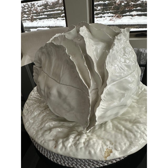 Stunning Tureen and Platter in Lettuce Form, Crisp White Glaze, Italian, 1960 For Sale - Image 9 of 12