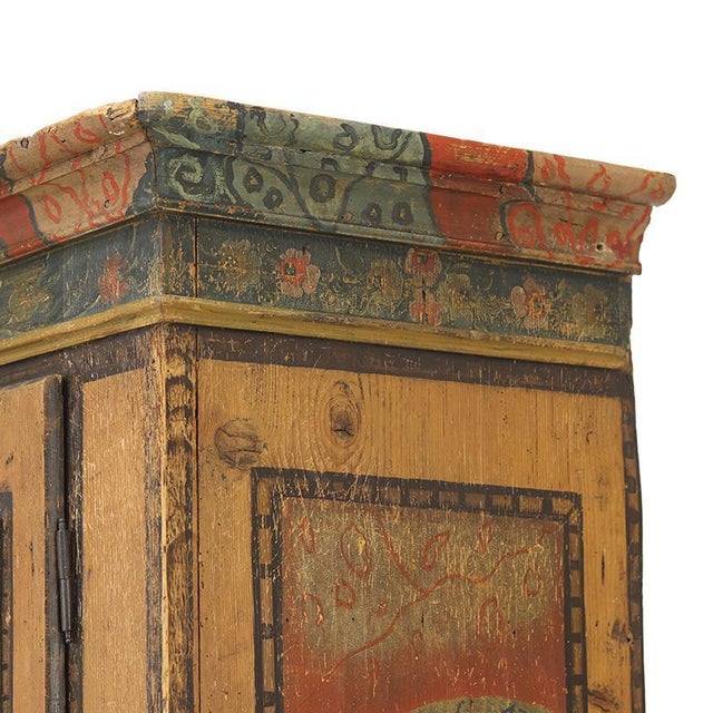 Antique Rustic Farmhouse Folk Art Painted Bridal Cabinet, 1822 For Sale - Image 17 of 18