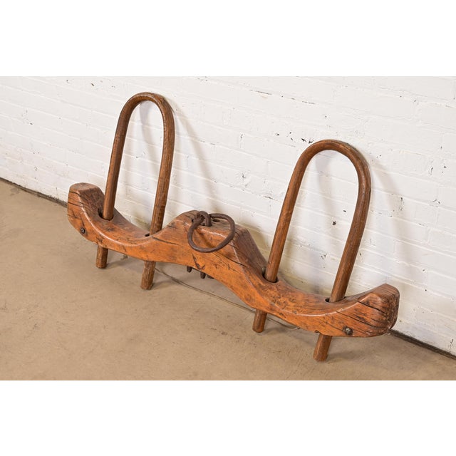 Early 20th Century Antique Wooden Ox Yoke – Hand-Carved Farm Wall Sculpture For Sale - Image 5 of 14