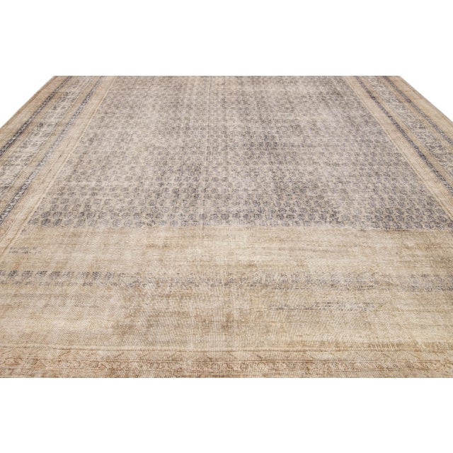Shabby Chic Antique Sivas Handmade Allover Designed Beige Oversize Wool Rug For Sale - Image 3 of 9