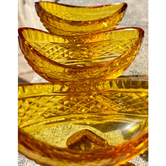 (3) Antique Anglo-Irish Cut Crystal Amber Glass Salt Cellars For Sale In Orlando - Image 6 of 11