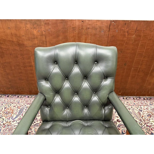 English Chesterfield Green Desk Chair For Sale - Image 5 of 8