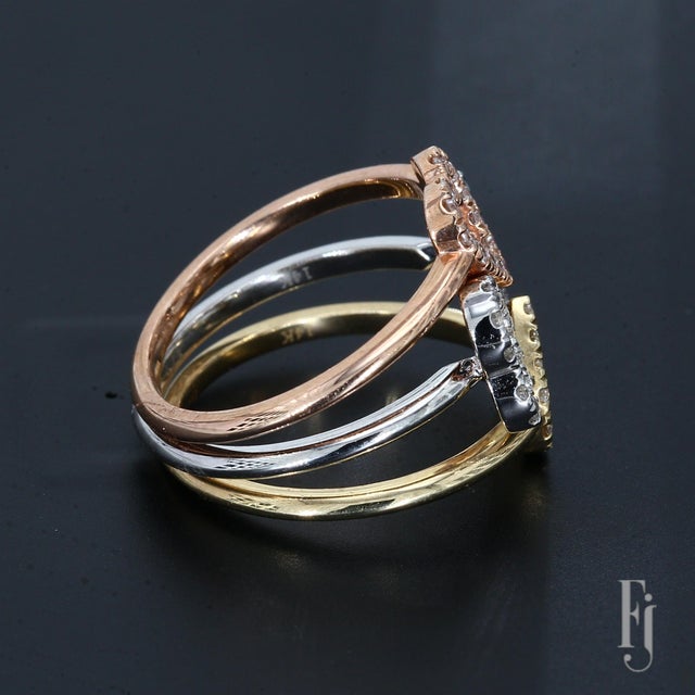 Here are Three 14k Gold Rings in Yellow, White, & Rose Gold, all accented with sixty SI2/F Diamonds Totaling ~0.55ctw....