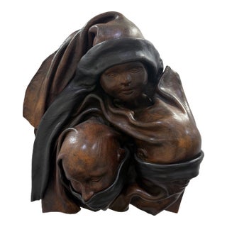 Vintage Carved Leather Hear Speak See No Evil Wall Art by Mascaras Atilano 1997 For Sale