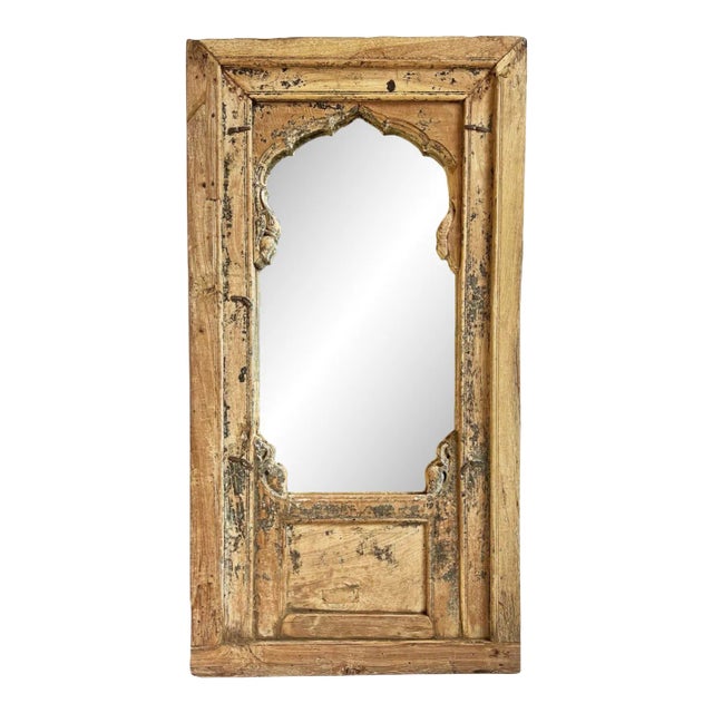 Old Antique Wood Arched Window Mirror For Sale