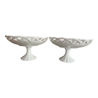 1950s Milk Glass Footed Centerpiece, Pair For Sale