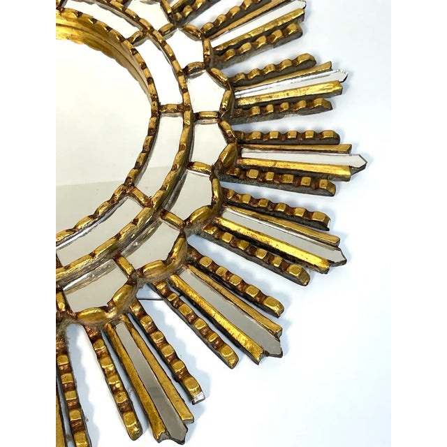 Mid 20th Century Italian Modern Giltwood Sunburst Mosaic Mirror For Sale - Image 4 of 10