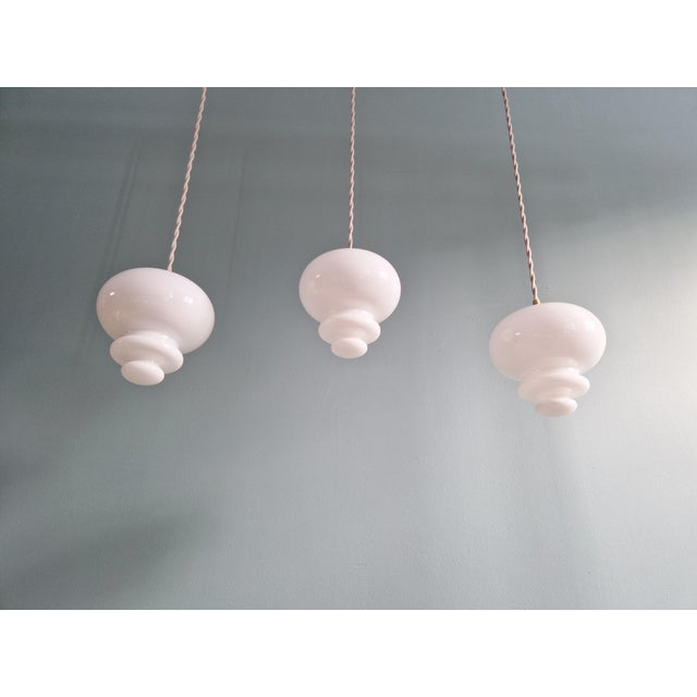Scandinavian Pendant Lights in White Opaline Glass, 1960s, Set of 3 For Sale - Image 11 of 17