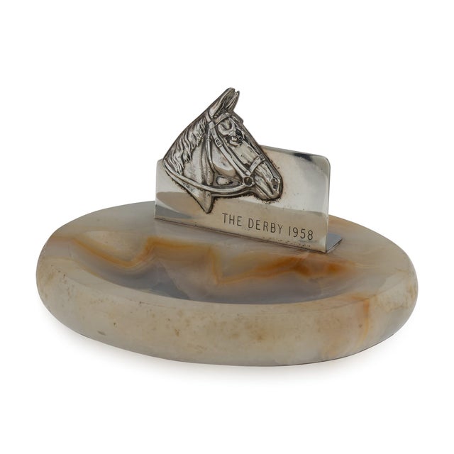 Vintage English Silver and Agate Horse Racing Themed Ashtray, 1957 For Sale - Image 12 of 12