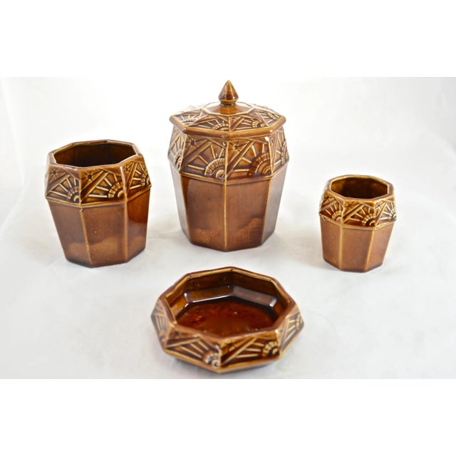 Art Deco French Antique Art Deco Majolica Desk Set- 4 Pieces For Sale - Image 3 of 6