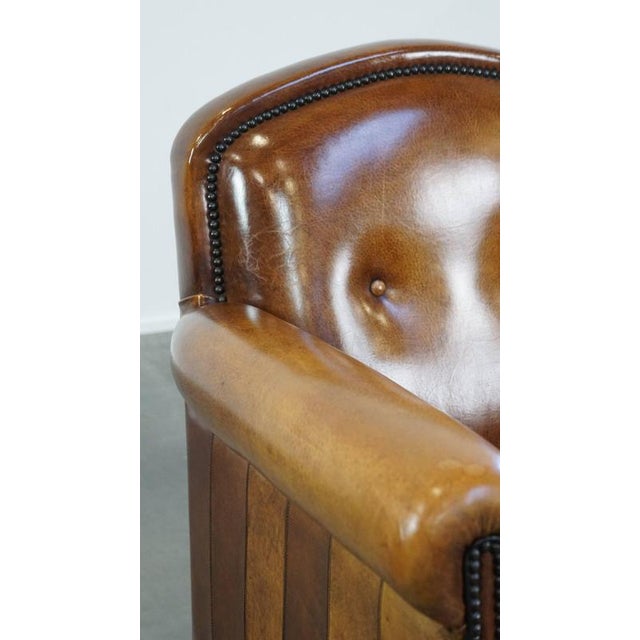 Sheep Leather Armchair with Decorative Nails and Black Piping For Sale - Image 10 of 13