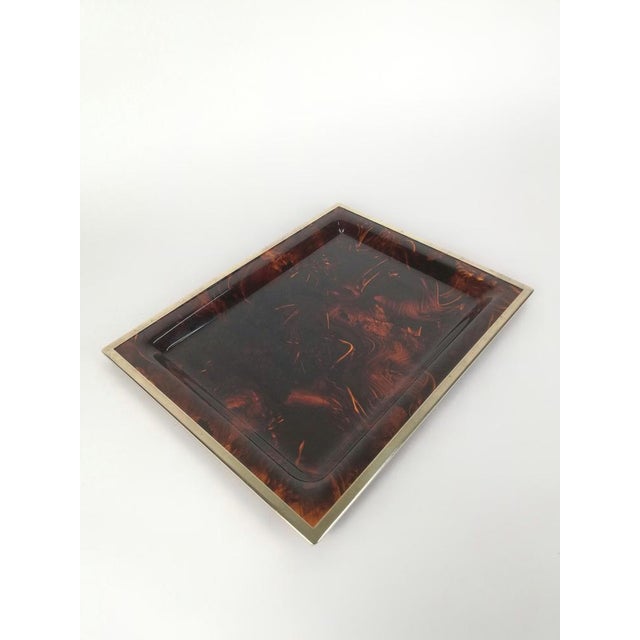 Vintage Serving Tray in Faux Tortoiseshell Acrylic Glass and Brass, Italy, 1970s For Sale - Image 12 of 17