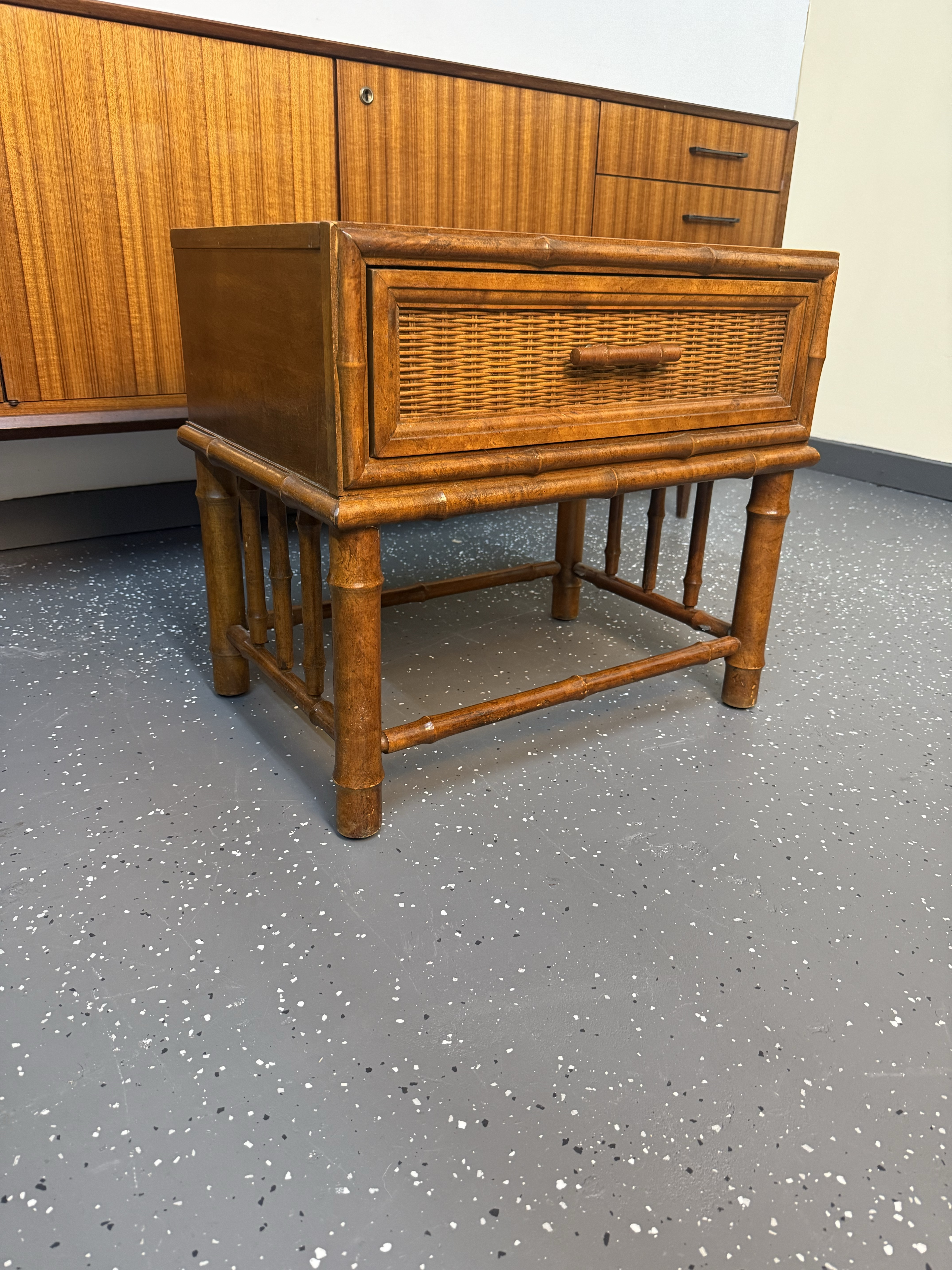 1970s Mid Century Hollywood Regency Faux Bamboo and Wicker