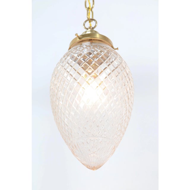 Gold French Art Nouveau Brass Hall Light or Pendant with Beveled Glass, 1915 For Sale - Image 8 of 12