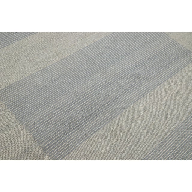 Modern Kilim Flaweave Wool Rug With Geometric in Beige and Gray For Sale - Image 10 of 11