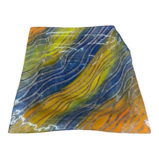 1980s Groovy Art Glass Fused Platter Signed Lg For Sale
