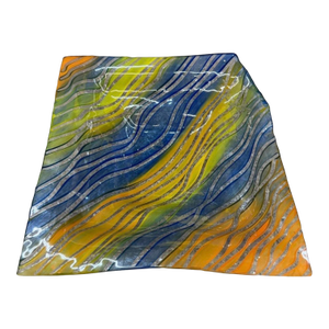 1980s Groovy Art Glass Fused Platter Signed Lg