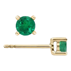 1/2 Carat Natural Emerald 4mm 4-Prong 14k Gold Stud Earrings - 2 Pieces