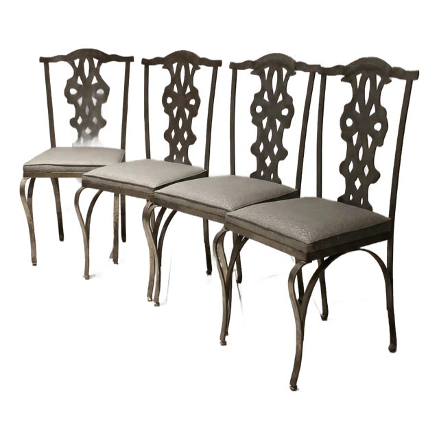 Set of 4 of Chippendale Style Verdigris Iron Garden Chairs For Sale