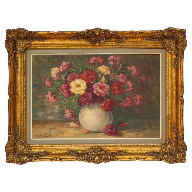 Brown 20th Century Belgian Still Life Bouquet Painting in Wooden Frame For Sale - Image 8 of 18