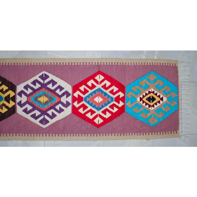 Hand Woven Silk Runner Rug . Full Tribal Design Runner Rug Narrow Runner Rug New - 2′ X 14′6″ For Sale - Image 13 of 14