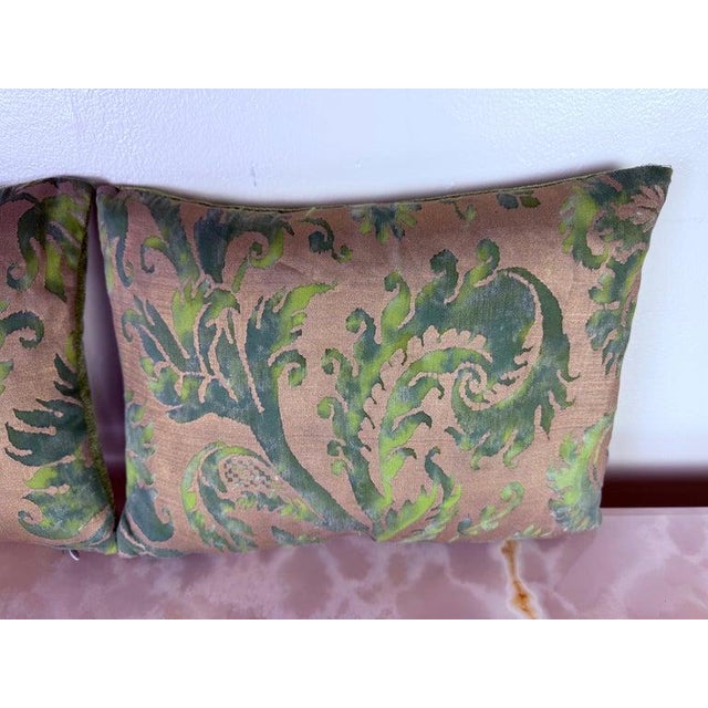 Pair of Fortuny Textile Pillows With Velvet Backs For Sale - Image 4 of 8