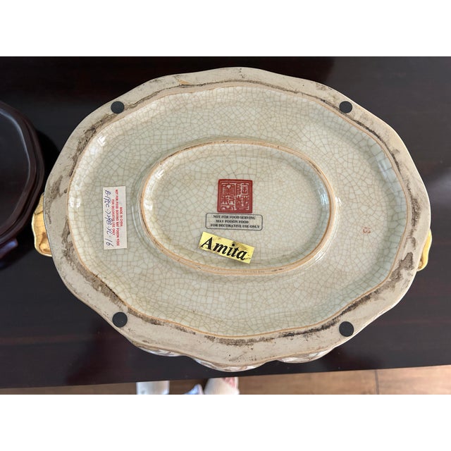 Wood Gold Asian Cachepot and Wood Base For Sale - Image 7 of 10