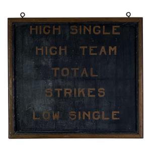 Primitive Early 20th Century American Bowling Score Board With Labels in Wood Frame