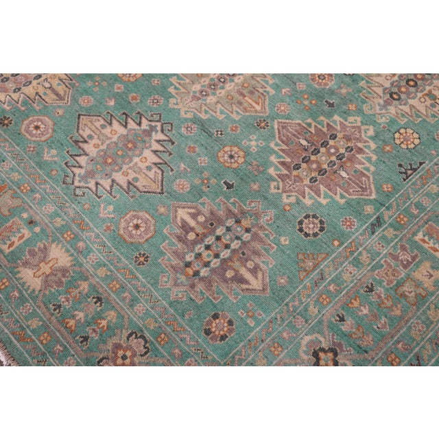 Shabby Chic Tribal Kazak Bohemian Kyson Light Green/Light Green Wool Rug - 7'9''x10'1'' For Sale - Image 3 of 10